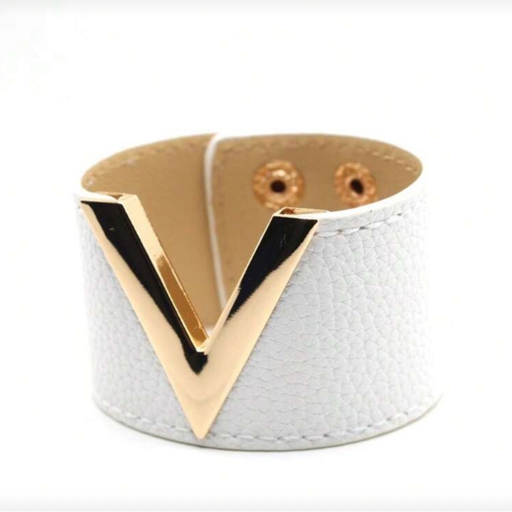 Wide V-Shaped PU Leather Punk Cuff Bracelet